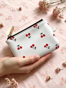 1pc Cherry Pattern Women's Coin Purse Wallet, Red Money Bag, Coin Pouch, Card Holder, Women's Wallet Storage Bag - Red and White - View 8