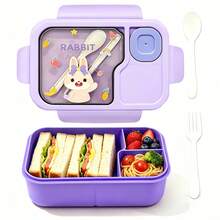 1pc Cartoon Lunch Box, Bento Box Suitable For Bread, Fruits, Vegetables Or Salad/Dessert, Dipping Sauce, Ideal For Office Workers, Cafeteria, School, Camping, Picnic, Beach Trip, Lunch Box - Multicolor - View 2