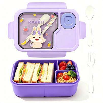 1 cutie de prânz cu desene animate, cutie Bento potrivită pentru pâine, fructe, legume sau salată/desert, sos de înmuiat, ideală pentru lucrătorii de birou, cantină, școală, camping, picnic, excursie la plajă, cutie de prânz