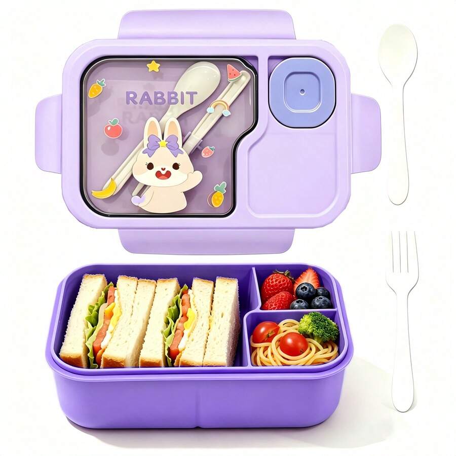 1pc Cartoon Lunch Box, Bento Box Suitable For Bread, Fruits, Vegetables Or Salad/Dessert, Dipping Sauce, Ideal For Office Workers, Cafeteria, School, Camping, Picnic, Beach Trip, Lunch Box