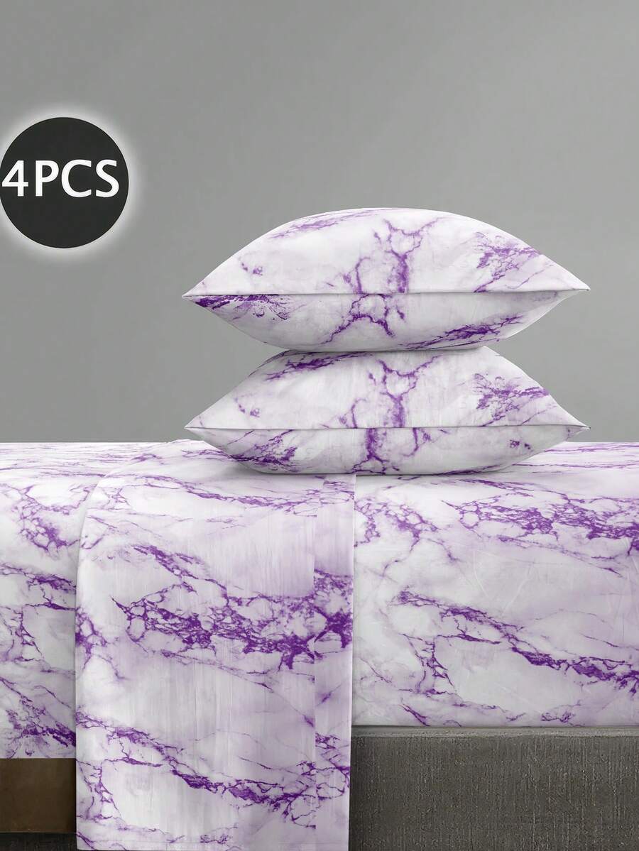 Bộ ga trải giường 4 món màu đen họa tiết hoa lá kiểu Mỹ cổ điển, chất liệu microfiber mềm mại dễ giặt ủi, bộ ga trải giường họa tiết hoa (1 ga trải giường + 1 váy giường + 2 vỏ gối), bộ váy giường, phù hợp với giường đơn, đôi, cỡ Queen, cỡ King, thiết kế váy giường có túi sâu, vỏ gối lên đến 11,8 inch, mềm mại và thoáng khí, chống nhăn, phong cách khách sạn sang trọng, phong cách nữ tính ngọt ngào, quà tặng cho bố mẹ, bạn bè. - Màu tím hoa cà - Xem 1