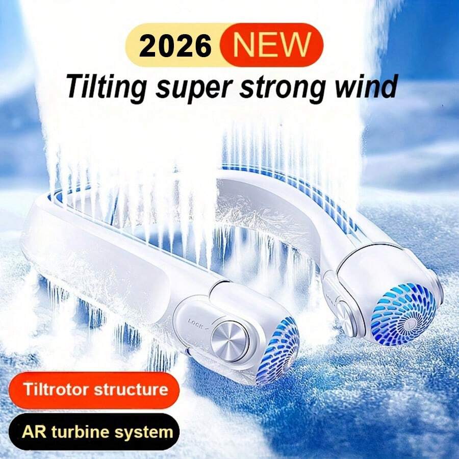 1pc Rechargeable Portable Rotary Neck Fan, Creative Wearable Fan, Upgraded Rotatable Air Outlet, 360° Airflow, 45° Adjustable Wind Direction, Cools Neck And Cheeks, 3 Wind Speed Settings, Suitable For Outdoor Use As A Portable USB Fan