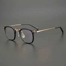 Montura de gafas retro de titanio Yong806 de estilo japonés, adecuada para lentes graduados, montura de gafas artística. - oro negro - Ver 12