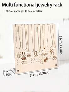 1 buah Organizer Perhiasan, Rak Pajangan Perhiasan Kayu Multifungsi, Tempat Kalung & Anting dengan 168 Lubang Anting dan 30 Slot Kalung, Desain Serat Kayu Alami yang Sederhana dan Segar, Cocok untuk Meja Rias, Kamar Tidur, dan Meja Konter Toko Perhiasan - Kuning - View 9