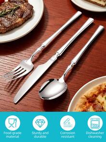 Stainless Steel Cutlery Set With Creative Waist-Shaped Design, Including Fork, Knife, Spoon, Dishwasher , Suitable For Home, Restaurant, Hotel, Party, Wedding. Available In 3-Piece, 15-Piece Or 30-Piece Sets. - - - View 4