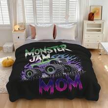 1PC Monster Jam  Monster Truck Racing Flannel Throw Blanket 50"X60" (Multiple Sizes) -  Green Truck Flying In Dust, Action Shot, Tapestry Wall Hanging, Monster Truck Fan Gift, Room Decor, Perfect For Sofa, Bed, Office -280gsm - nhiều màu 11 - Xem 2