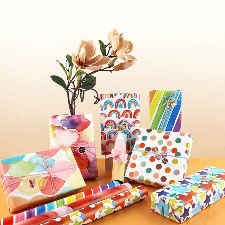 1张彩虹礼品包装纸,适用于婚礼、节日、生日礼物、单身派对告白、书籍封面等。 - 多色 - 查看 1