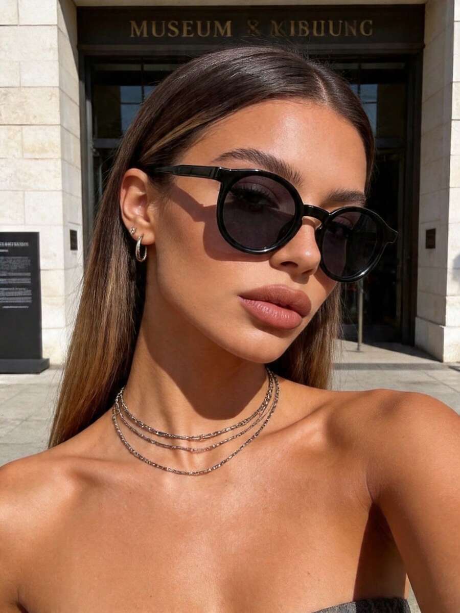 1 pieza Nuevas gafas de sol de mujer de plástico, pequeñas, ovaladas, multicolor, estilo retro, portátiles, versátiles, minimalistas, combinables, adecuadas para viajes, playa, bar, salidas diarias, accesorio - Multicolor - Ver 1