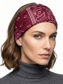 1/7pcs Bohemian Style Headbands, Elastic Non-Slip Knotted Headbands, Paisley Print & Solid Color, Suitable For Daily Yoga, Running, Workout - Multicolor - View 3