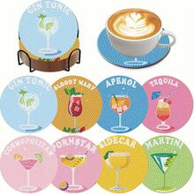 8pcs Diamond Painting Coaster Set, Round Shiny Diamonds, Full Tool Kit, DIY Craft For Stress Relief, Creative Handmade Gift For Spring Festival, Christmas, Teacher's Day, Coasters For Dining Table & Coffee Table - Multicolor - View 4