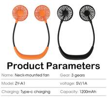 Ventilador de cuello portátil y plegable, ventilador eléctrico mini portátil, recargable por USB, 3 velocidades ajustables, adecuado para estudiantes, oficina, exteriores, viajes, playa - Estilo de cuello - Ver 9