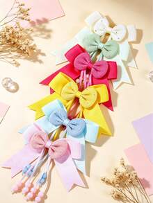 6pcs Solid Color Tassel Bow Hair Clips, Versatile Casual Hair Accessories Suitable For Daily Wear - Multicolor - View 3