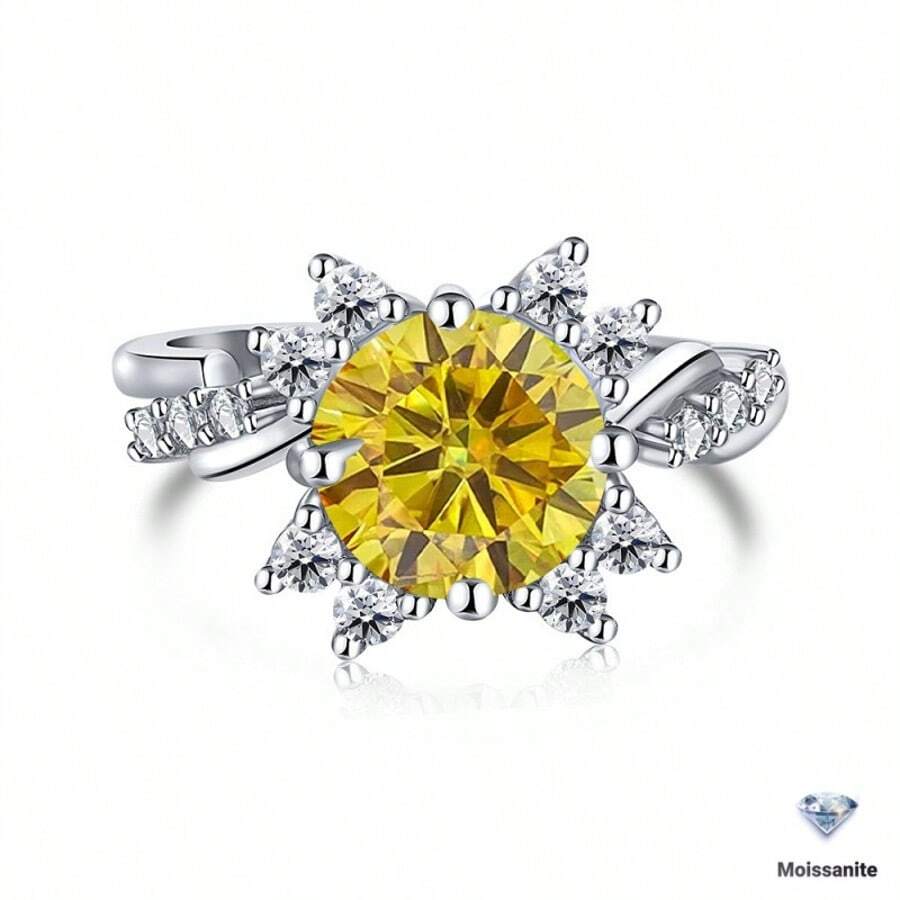 1 chiếc nhẫn bạc S925 đính đá Moissanite tròn 2 carat, trang sức nữ, nhẫn cưới/nhẫn đính hôn, thích hợp đeo hàng ngày và dự tiệc, kèm hộp quà tặng. - Một chiếc 2CT - Xem 1