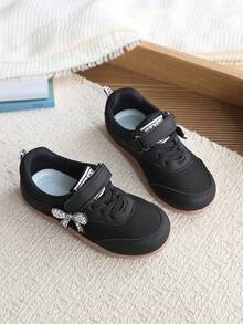 1 Pair Girls/Children's Spring/Autumn Mesh Bow Decor Low-Top Casual Sneakers With Hook And Loop Closure - Black - View 4