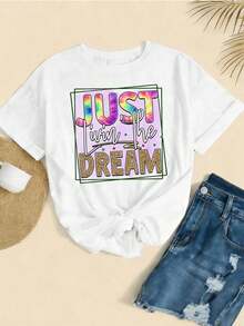 T-shirt da donna con stampa grafica colorata, primavera, girocollo, vestibilità comoda, casual, vestibilità confortevole, stampa di - Bianco - Visualizzare 2
