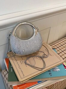 New Acrylic Mini Handbag, Fashion Clutch Purse, Personalized Crescent Moon Shaped Evening Bag With Chain Strap - Silver - View 10