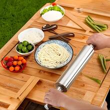 Stainless Steel Non-Slip Handle Rolling Pin - Professional Dough Roller, Durable Manual Rolling Tool Suitable For Pizza, Cookies, Pastries, Pasta. Easy To Clean. Essential For Home Baking. - Silver - View 3