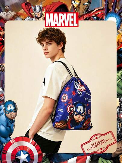  1 Pc MARVEL Officially Licensed Pattern Drawstring Backpack Sports Fitness Bag Large Capacity Shopping Bag Lightweight Storage Bag Perfect For Boy/Students Ideal For Travel,Sports, Beaches, Vacations,Daily Use, Outings, Shopping,Back To School