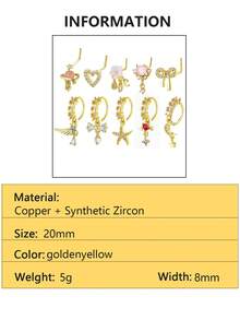 10 chiếc khuyên mũi/vòng trang sức bằng đồng đính đá Zirconia hình trái tim, nơ, hoa, thích hợp để đeo hàng ngày. - Bộ 10 khuyên mũi - Xem 9