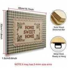 Set Of 1 Home Sweet Home Green Gingham Canvas Wall Art | Vintage Cottagecore Kitchen Print For Farmhouse Decor,Frameless/Framed - A - View 14