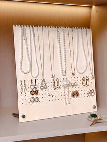 1 buah Organizer Perhiasan, Rak Pajangan Perhiasan Kayu Multifungsi, Tempat Kalung & Anting dengan 168 Lubang Anting dan 30 Slot Kalung, Desain Serat Kayu Alami yang Sederhana dan Segar, Cocok untuk Meja Rias, Kamar Tidur, dan Meja Konter Toko Perhiasan - Kuning - View 8