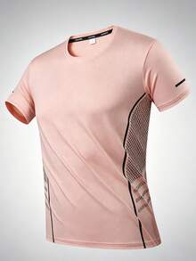 Men's Summer Ice Silk T-Shirt, Loose Fit Crew Neck Sports Running Top, Gym Top - Pink - View 2