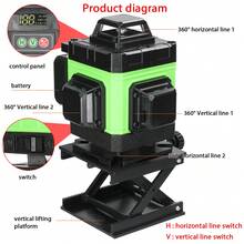 16 Lines 4D 360° Green Cross Wire Self-Leveling Laser Level With 360° Rotating Base, 2 Batteries, 1/4 Inch To 5/8 Inch Adapter, Remote Control, Tool Box And Accessories - Black - View 4