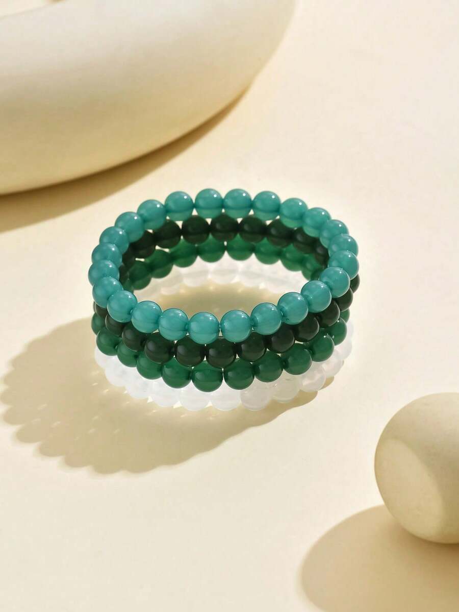 4pcs/Set Bohemian Style Acrylic Gradient Beaded Bracelets Set For Women