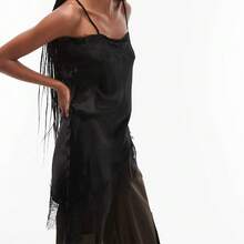 Camisola sin mangas asimétrica de satén y encaje Vintage para mujer, Tops sin mangas con espalda descubierta y tirantes finos, camisola bohemia para vacaciones en la playa - Negro - Ver 4