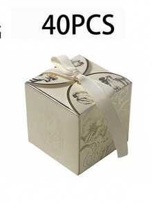 20 piezas/5 piezas por paquete Cajas de regalo cuadradas de papel con cinta y tapa, con estampado de flor de tulipán, cajas de regalo elegantes para ceremonia de boda, fiesta de graduación, despedida de soltera, baby shower y otros eventos, empaque de lujo con lámina de oro - Multicolor - Ver 23