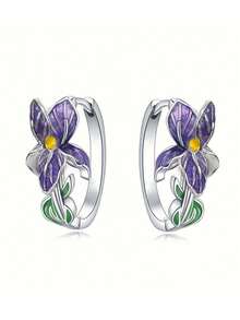 1 paire de boucles d'oreilles créoles fleur d'iris magnifiques, conçues pour les femmes, convenant pour les mariages, les fiançailles, les fêtes d'anniversaire, les cadeaux de la Saint-Valentin - 1# - Voir 2