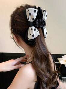 1pc Multi-Functional Polka Dot Double-Sided Bow Hair Clip,Elegant Hair Accessory Suitable For Daily Casual,Outing,Work - White Black - View 3