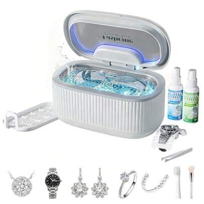 45KHz Professional Ultrasonic Jewelry Cleaner, Digital Timer, 3 Power Levels, 550ML Tank Capacity, LED Lights And Clear Lid, 360-Degree Deep Cleaning Machine For Dentures, Glasses, Watches, Rings Etc.