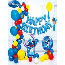 54PCS Disney Officially Licensed Cute Stitch Birthday Balloon Decoration Set Birthday Party Decoration Essentials Cartoon Theme Anniversary Graduation Wedding Dress Up Products Indoor Atmosphere Bake Photo Background Decoration Holiday Gift - A - View 6