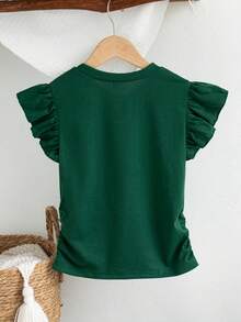 Atasan Tanpa Lengan Kasual untuk Anak Perempuan dengan Dekorasi Bunga 3D, Warna Polos, Musim Panas - Dark Green - View 2