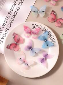 5/10/20pcs Colorful Double-Layer Butterfly Hair Clips, Textured Tie Dye, Rhinestone Inlaid, Fluttering, Lifelike, Assorted Shapes And Colors 5cm Chiffon Butterfly Hair Clips/Claws, Best Gift For Women And Girls, Suitable For Wedding, Beach, Party, Casual Occasions, Random Colors And Styles,Travel,Birthday - Multicolor - View 5