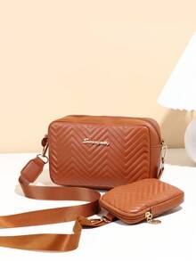 1pc Girls' Mini Wave Pattern Embossed Letter Pouch, Phone Wallet Coin Purse - Brown - View 4