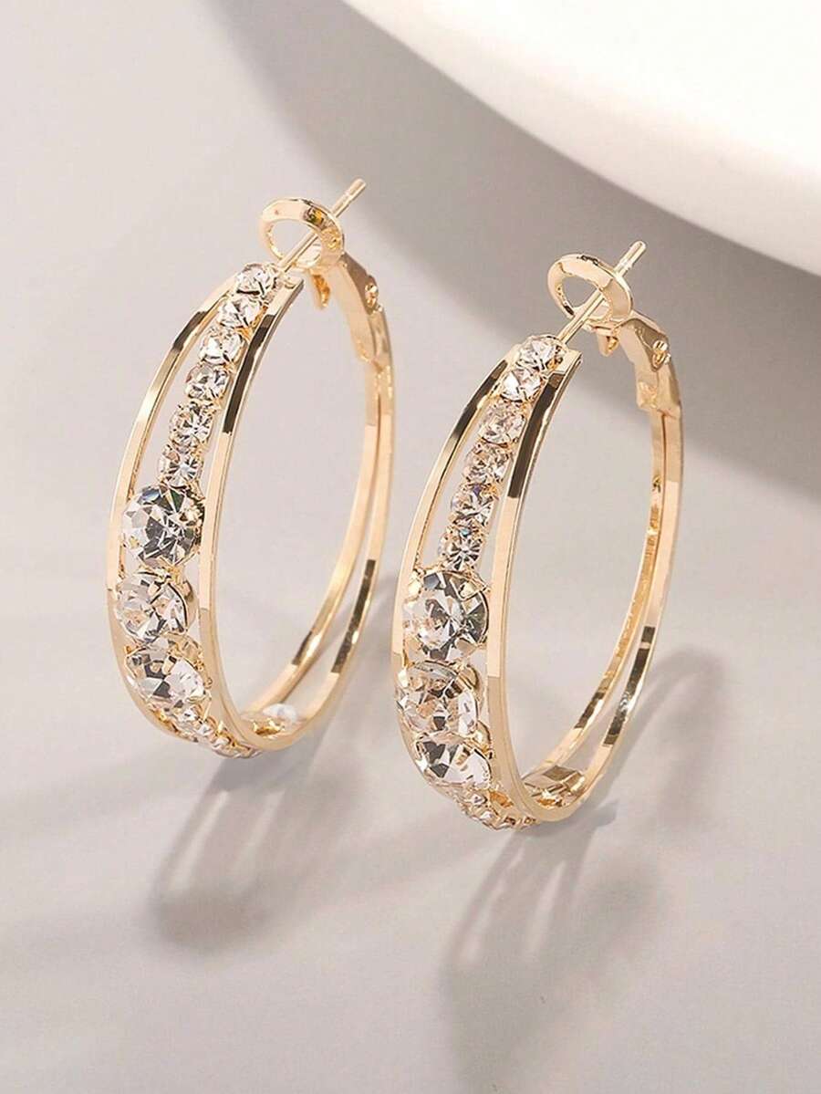 一对奢华立方氧化锆耳环,适合女性出席婚礼、周年纪念、订婚派对、情人节等场合的礼物 - 金黃色 - 查看 1