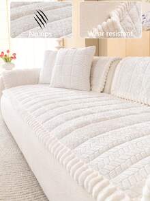 1pc All-Season Sofa Cushion Cover, Modern Minimalist Non-Slip Sofa Seat Protector, Dust-Proof And Washable, Soft And Colorfast, Pet-Friendly, Fits Sectional Sofa, Bedroom, Office, Living Room - White - View 2
