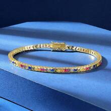 MDFUN Pulseira de Tênis de 2mm para Mulheres, Pulseira Banhada a Ouro 14K com Cubic Zircônia Colorida, Joias de Elos de Tênis com Corte Redondo de CZ Arco-Íris, Tamanho 6,5-8,5 Polegadas - Quadrado - Dourado - Zircônio - Visão 3