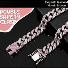 1 chiếc vòng cổ lấp lánh cho thú cưng, vòng cổ thời trang cho chó, dây xích nhỏ cho chó, dây chuyền kiểu đính kim cương nhân tạo, phụ kiện trang trí cho thú cưng, vòng cổ hợp kim phong cách Punk phù hợp cho thú cưng (chó và mèo) - Màu Hồng baby - Xem 5