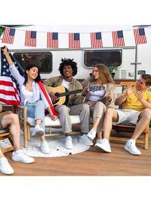 6米/20支美国国旗串旗，爱国活动，7月4日独立日装饰，体育酒吧，派对装饰，房间背景装饰，户外横幅，花环和三角旗，1支美国国旗挂旗，家居装饰，7月4日庆祝活动装饰。 - 紅藍色 - 查看 3