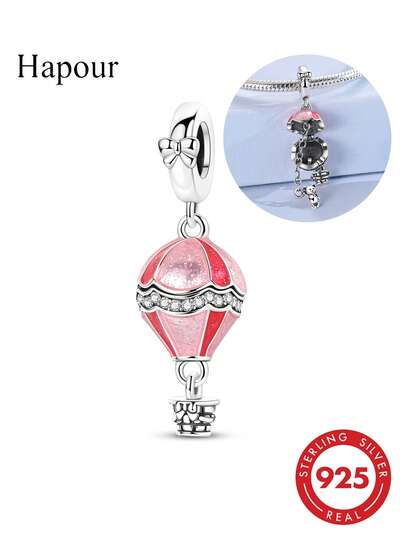 1 Pieces Original 925 Sterling Silver Charms Beads Little Bear Hot Air Balloon Pendants Open And Close Design Colorful Glaze Elegance Fine Jewelry Gifts Fits Original Bracelet & Necklace DIY Making