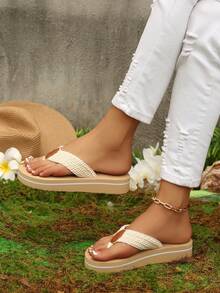 Hàng mới về: Sandal đế bằng phong cách Bohemian dành cho nữ. - Màu be - Xem 5