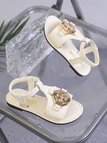 1 đôi sandal hở mũi khóa kim loại cho bé gái, sandal đế mềm chống trượt cao cấp, giày dép mùa hè thường ngày cho trẻ em. - trắng - Xem 7