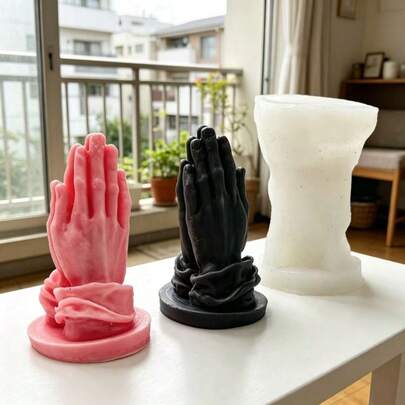 1个祈祷之手硅胶蜡烛/蜡模，DIY手势石膏/树脂装饰模具