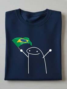 Cotton T-Shirt Brazil World Cup Meme Brazilian Flag Blouse 100% Cotton World Cup Brazil In The Cup - 藏蓝色 - 查看 1