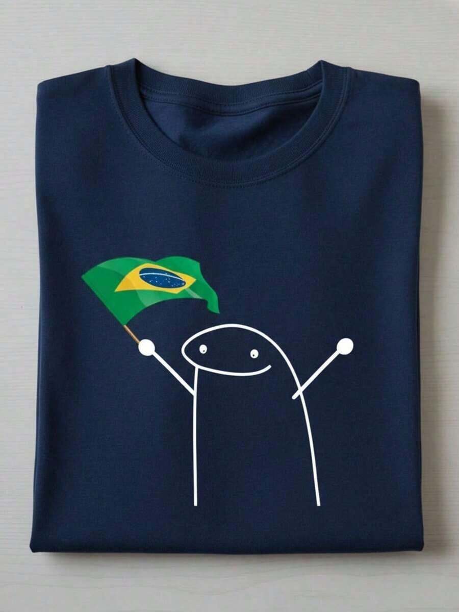 Cotton T-Shirt Brazil World Cup Meme Brazilian Flag Blouse 100% Cotton World Cup Brazil In The Cup - 藏蓝色 - 查看 1