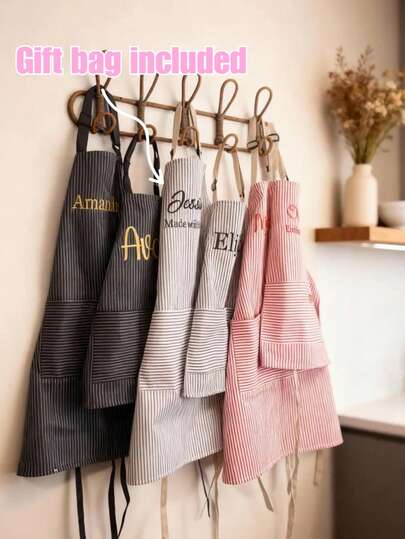 1 chiếc/bộ tạp dề thêu cá nhân hóa, có size trẻ em và người lớn, có thể tùy chỉnh tên và chữ, tạp dề bảo vệ khi nấu nướng, làm bánh trong nhà bếp với dây đeo điều chỉnh và túi, tạp dề tự làm đồng bộ cho cả gia đình, quà tặng cho mẹ, bà, Ngày của Mẹ.