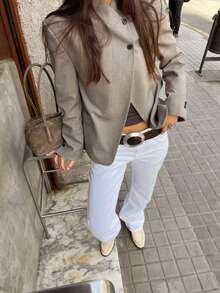 THREADLY Spring/Autumn New Women's Fashion High Collar Versatile Blazer - Khaki - View 3